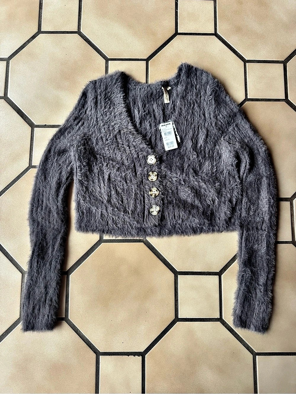 Sky and Sparrow Sky W LS Crop Furry Card Gray Small NWT